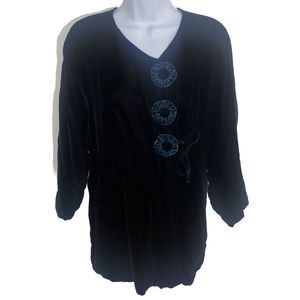 Monika Turtle Art To Wear Black Velvet Floral Applique Jacket Coat Women Medium